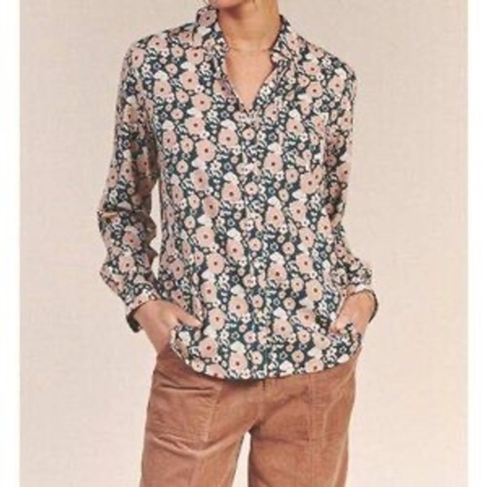 Trovata Birds of Paradis Helena Blouse Groundcover Floral Ruffle Top Small Green